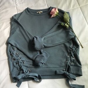 Dusty Blue Lace Up Sweatshirt